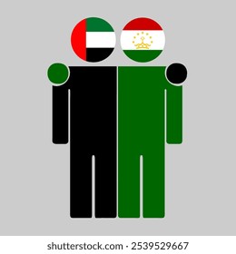 Flat illustration of two human figures with UAE and Tajikistan flags as heads. Minimalistic design, isolated background.