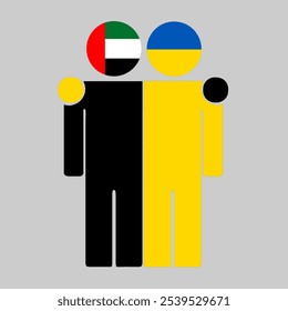 Flat illustration of two human figures with UAE and Ukraine flags as heads. Minimalistic design, isolated background.