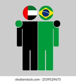 Flat illustration of two human figures with UAE and Brazil flags as heads. Minimalistic design, isolated background.