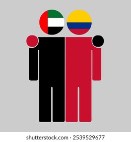 Flat illustration of two human figures with UAE and Colombia flags as heads. Minimalistic design, isolated background.