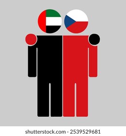 Flat illustration of two human figures with UAE and Czech Republic flags as heads. Minimalistic design, isolated background.