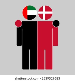 Flat illustration of two human figures with UAE and Denmark flags as heads. Minimalistic design, isolated background.