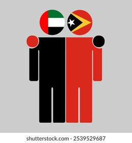 Flat illustration of two human figures with UAE and East Timor flags as heads. Minimalistic design, isolated background.