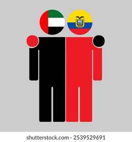 Flat illustration of two human figures with UAE and Ecuador flags as heads. Minimalistic design, isolated background.