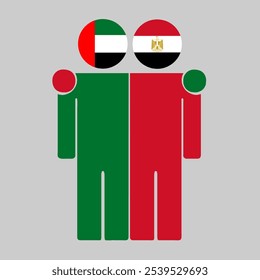 Flat illustration of two human figures with UAE and Egypt flags as heads. Minimalistic design, isolated background.