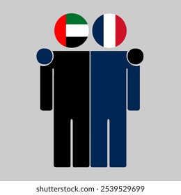 Flat illustration of two human figures with UAE and France flags as heads. Minimalistic design, isolated background.