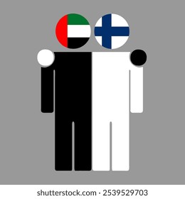 Flat illustration of two human figures with UAE and Finland flags as heads. Minimalistic design, isolated background.