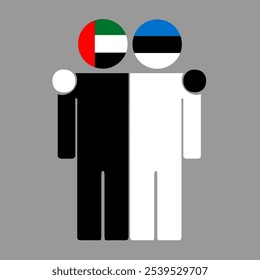 Flat illustration of two human figures with UAE and Estonia flags as heads. Minimalistic design, isolated background.