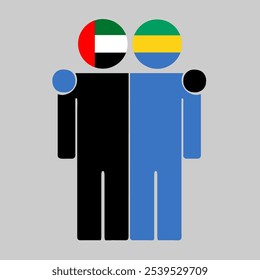 Flat illustration of two human figures with UAE and Gabon flags as heads. Minimalistic design, isolated background.