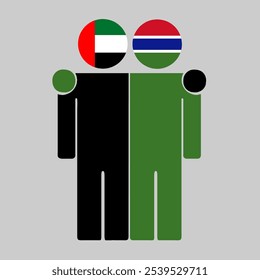 Flat illustration of two human figures with UAE and Gambia flags as heads. Minimalistic design, isolated background.