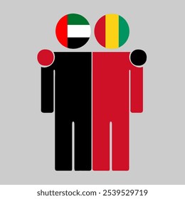 Ilustración plana de dos figuras humanas con banderas de Emiratos Árabes Unidos y Guinea como cabezas. Diseño minimalista, fondo aislado.