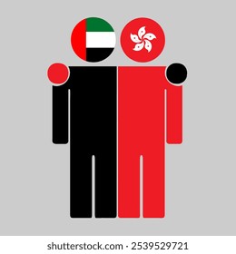 Flat illustration of two human figures with UAE and Hong Kong flags as heads. Minimalistic design, isolated background.