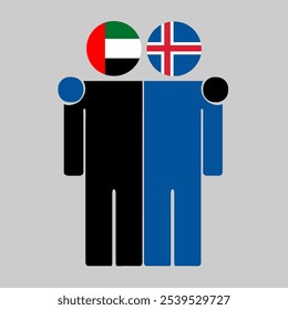 Flat illustration of two human figures with UAE and Iceland flags as heads. Minimalistic design, isolated background.