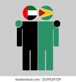 Flat illustration of two human figures with UAE and Guyana flags as heads. Minimalistic design, isolated background.