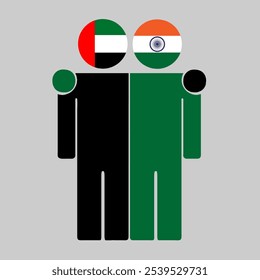 Flat illustration of two human figures with UAE and India flags as heads. Minimalistic design, isolated background.