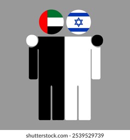 Flat illustration of two human figures with UAE and Israel flags as heads. Minimalistic design, isolated background.