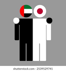 Flat illustration of two human figures with UAE and Japan flags as heads. Minimalistic design, isolated background.