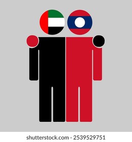 Flat illustration of two human figures with UAE and Laos flags as heads. Minimalistic design, isolated background.