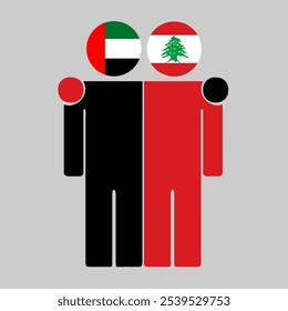 Flat illustration of two human figures with UAE and Lebanon flags as heads. Minimalistic design, isolated background.