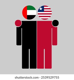 Flat illustration of two human figures with UAE and Liberia flags as heads. Minimalistic design, isolated background.