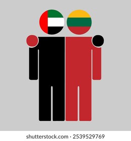 Flat illustration of two human figures with UAE and Lithuania flags as heads. Minimalistic design, isolated background.