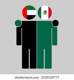 Flat illustration of two human figures with UAE and Mexico flags as heads. Minimalistic design, isolated background.