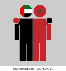 Flat illustration of two human figures with UAE and Morocco flags as heads. Minimalistic design, isolated background.