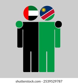 Flat illustration of two human figures with UAE and Namibia flags as heads. Minimalistic design, isolated background.