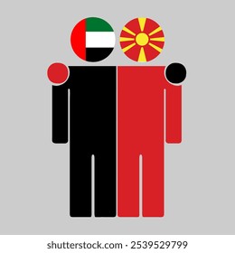 Flat illustration of two human figures with UAE and North Macedonia flags as heads. Minimalistic design, isolated background.