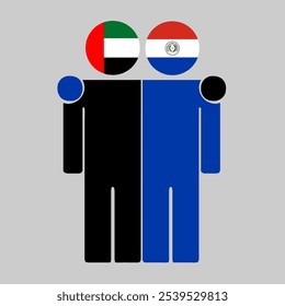 Flat illustration of two human figures with UAE and Paraguay flags as heads. Minimalistic design, isolated background.