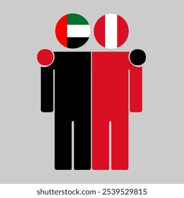 Flat illustration of two human figures with UAE and Peru flags as heads. Minimalistic design, isolated background.