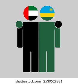 Flat illustration of two human figures with UAE and Rwanda flags as heads. Minimalistic design, isolated background.