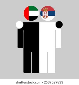 Flat illustration of two human figures with UAE and Serbia flags as heads. Minimalistic design, isolated background.