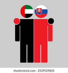 Flat illustration of two human figures with UAE and Slovakia flags as heads. Minimalistic design, isolated background.