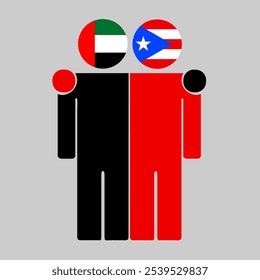 Flat illustration of two human figures with UAE and Puerto Rico flags as heads. Minimalistic design, isolated background.