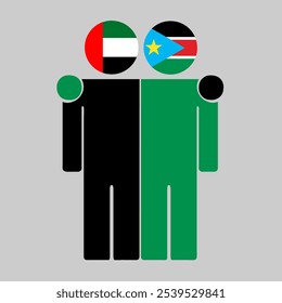 Flat illustration of two human figures with UAE and South Sudan flags as heads. Minimalistic design, isolated background.