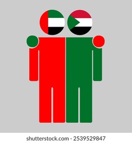 Flat illustration of two human figures with UAE and Sudan flags as heads. Minimalistic design, isolated background.