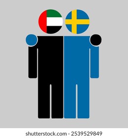 Flat illustration of two human figures with UAE and Sweden flags as heads. Minimalistic design, isolated background.