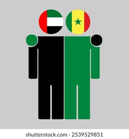 Flat illustration of two human figures with UAE and Senegal flags as heads. Minimalistic design, isolated background.