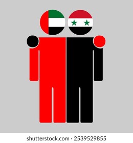 Flat illustration of two human figures with UAE and Syria flags as heads. Minimalistic design, isolated background.