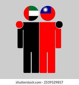 Flat illustration of two human figures with UAE and Taiwan flags as heads. Minimalistic design, isolated background.