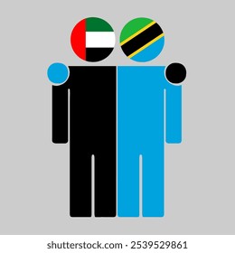 Flat illustration of two human figures with UAE and Tanzania flags as heads. Minimalistic design, isolated background.