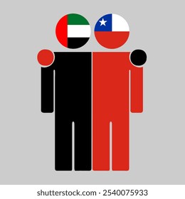 Flat illustration of two human figures with UAE and Chile flags as heads. Minimalistic design, isolated background.