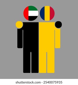 Flat illustration of two human figures with UAE and Chad flags as heads. Minimalistic design, isolated background.