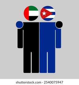 Flat illustration of two human figures with UAE and Cuba flags as heads. Minimalistic design, isolated background.