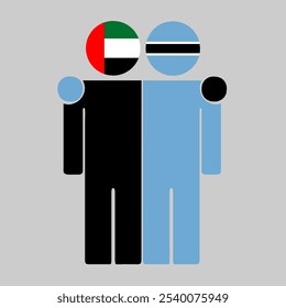 Flat illustration of two human figures with UAE and Botswana flags as heads. Minimalistic design, isolated background.