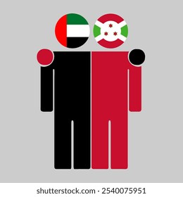 Flat illustration of two human figures with UAE and Burundi flags as heads. Minimalistic design, isolated background.