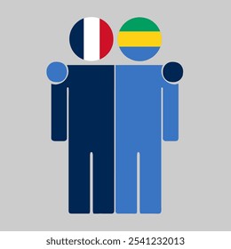 Flat illustration of two human figures with France and Gabon flags as heads. Minimalistic design, isolated background.