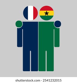 Ilustração plana de duas figuras humanas com bandeiras da França e do Gana como cabeças. Design minimalista, fundo isolado.