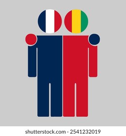 Ilustración plana de dos figuras humanas con banderas de Francia y Guinea como cabezas. Diseño minimalista, fondo aislado.